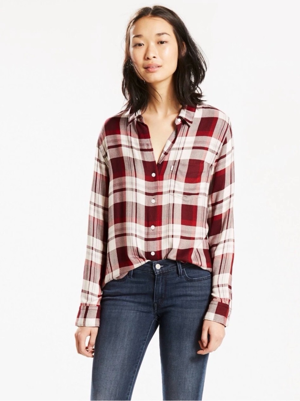 Levis Womens Sidney One Pocket Boyfriend Long Sleeve Button Shirt Size M